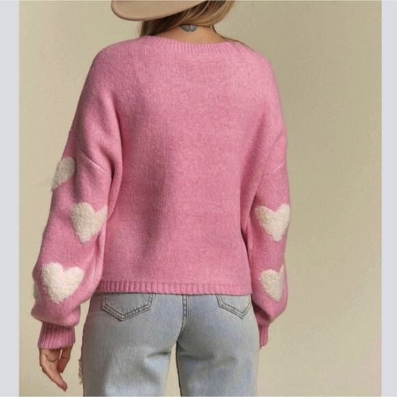 Cupcakes & Cashmere Pink Hearts Valentine Day Soft Sweater Ladies XS - Picture 1 of 12